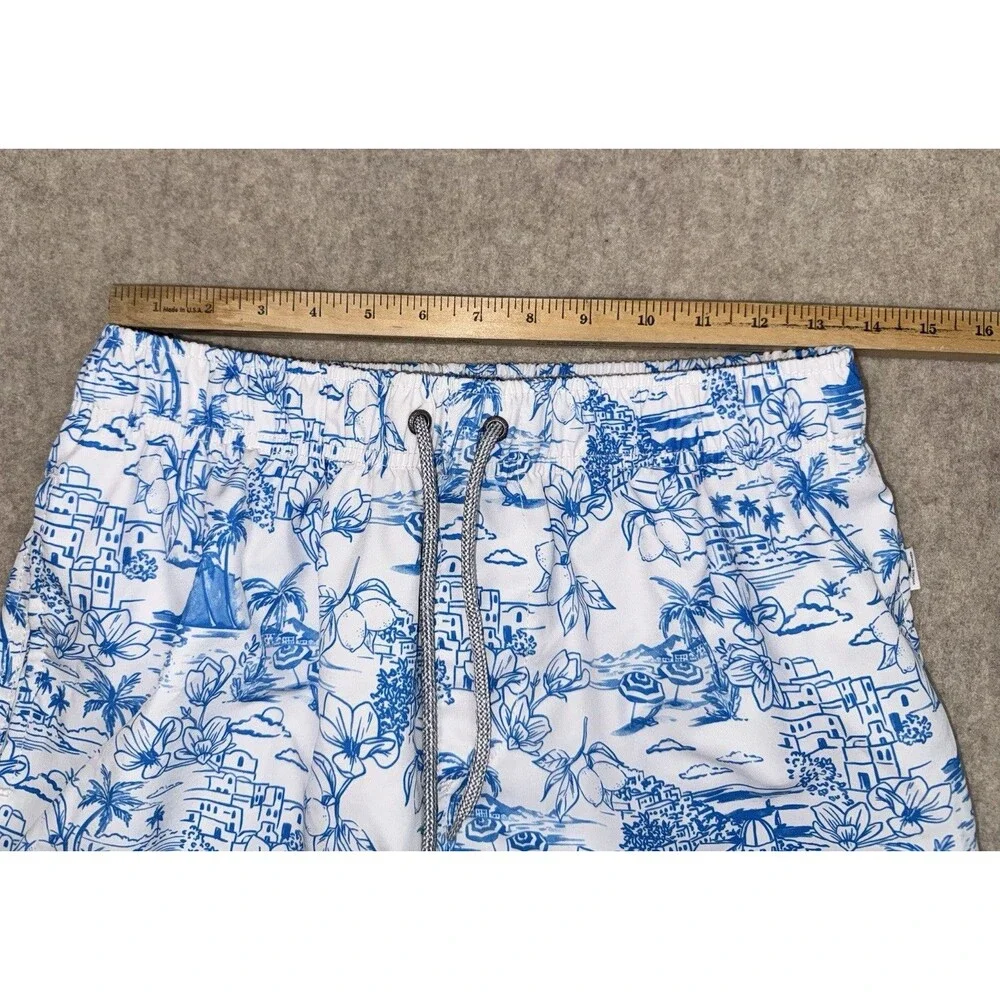 Vintage Summer Men’s Size Medium Swim Trunks Pockets Liner White/Blue Graphic